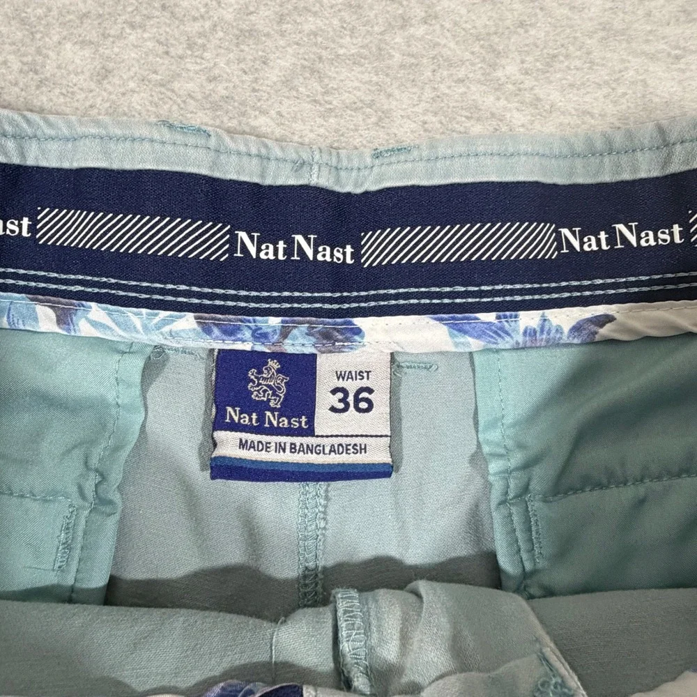 Nat Nast Shorts Mens 36 Blue Good Cotton Spandex Flat Front Chino Luxury‎ Casual